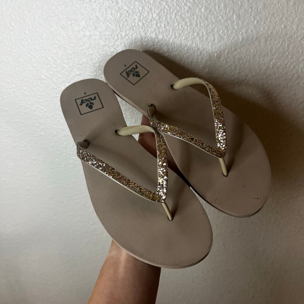 Reef glitter tan flip flops sandals WOMENS 8